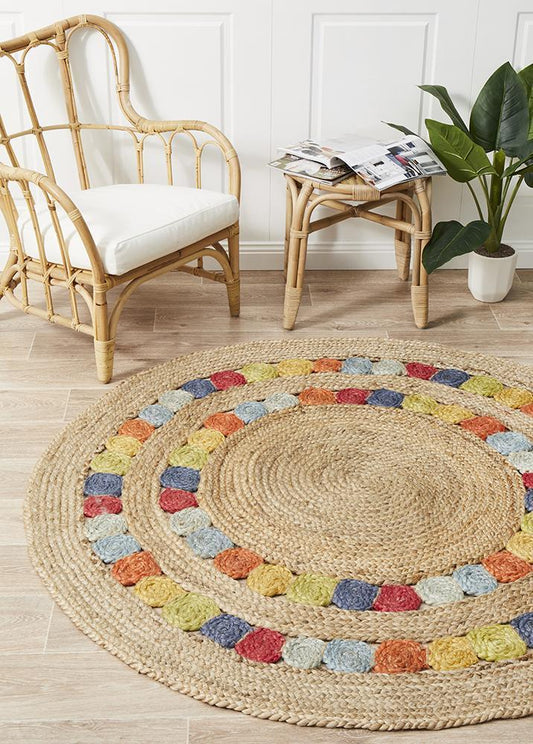 Gerringong Medley Multicolor Jute & Cotton Round Rug