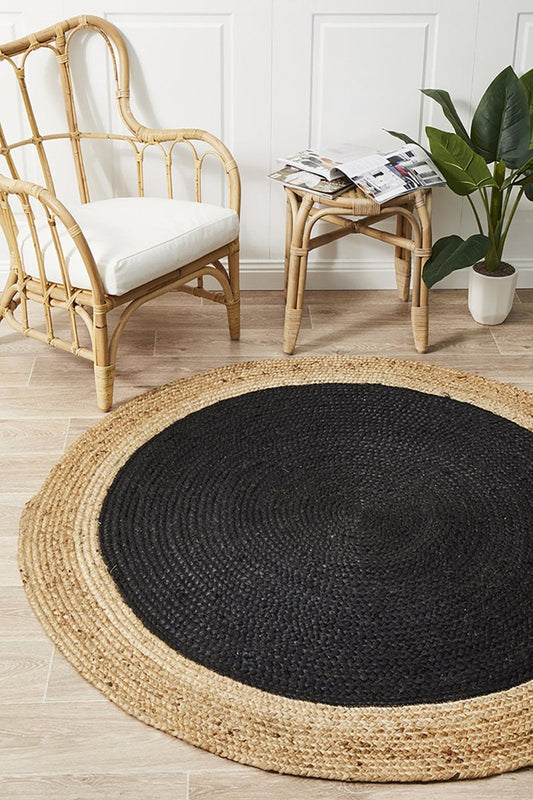 Gerringong Black Jute & Cotton Round Rug