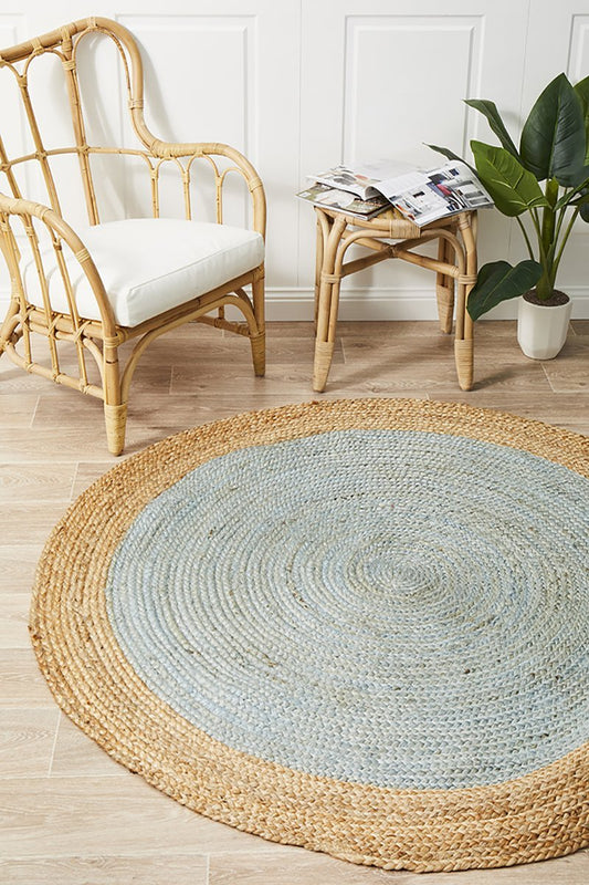 Gerringong Blue Jute & Cotton Round Rug