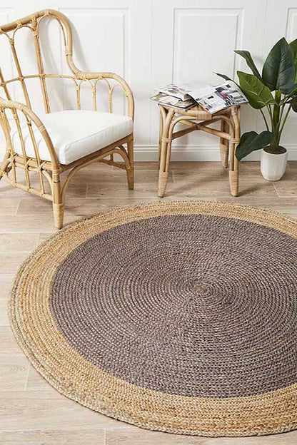 Gerringong Charcoal Grey Jute & Cotton Round Rug