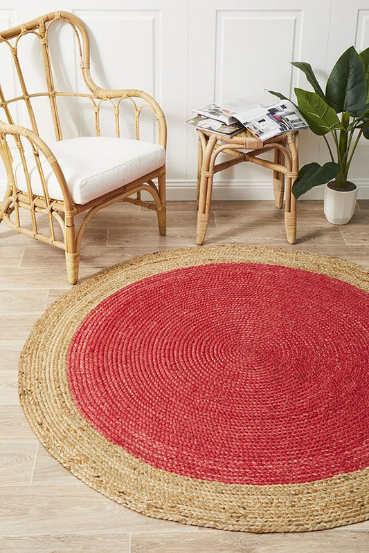 Gerringong Cherry Red Jute & Cotton Round Rug
