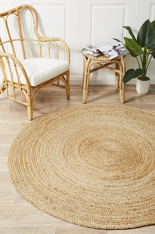 Gerringong Driftwood Natural Beige Jute & Cotton Round Rug
