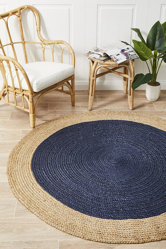 Gerringong Navy Jute & Cotton Round Rug