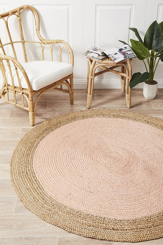 Gerringong Pink Jute & Cotton Round Rug