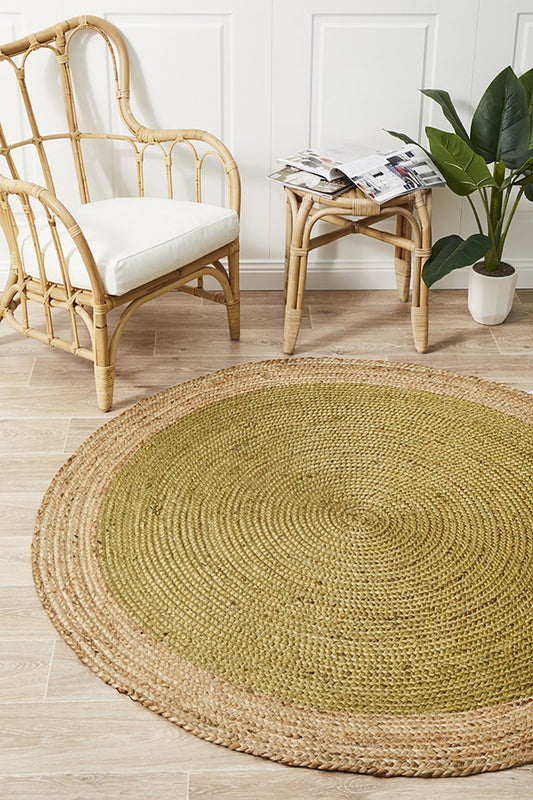 Gerringong Sage Green Jute & Cotton Round Rug
