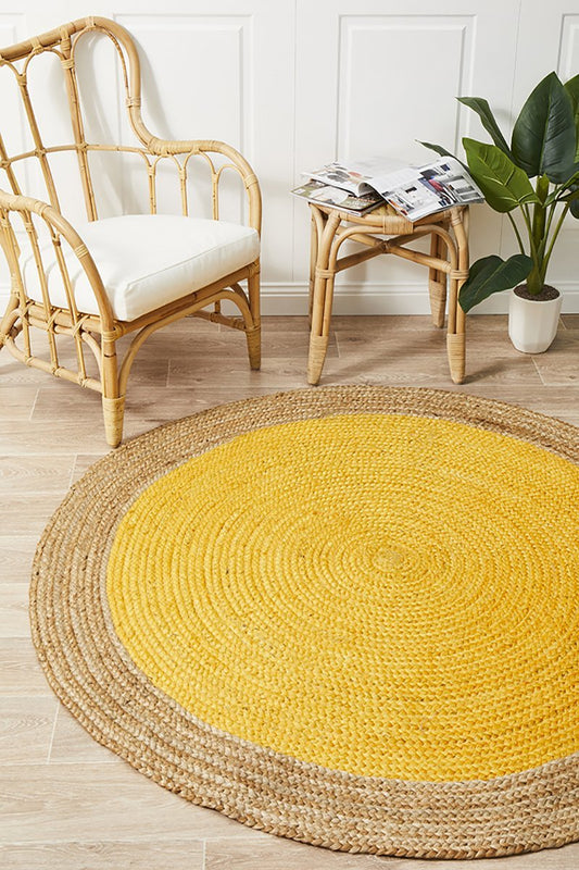 Gerringong Yellow Jute & Cotton Round Rug