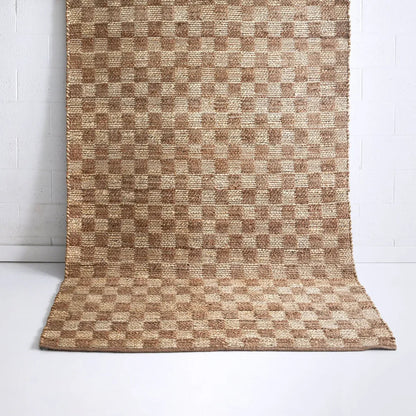 Angourie Checkered Brown Jute Rug ‚Äî natural woven fibre, The Inspire Home