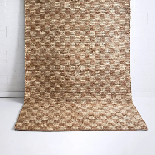 Angourie Checkered Brown Jute Rug — natural woven fibre, The Inspire Home