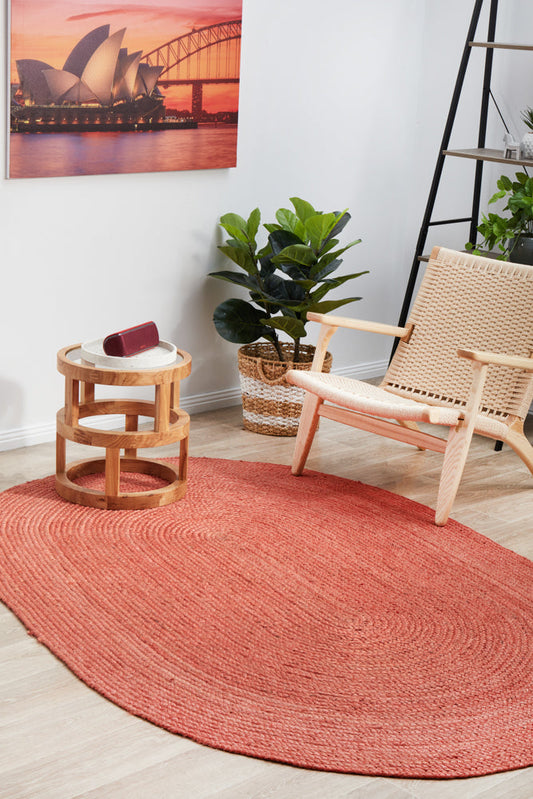 Bawley Terracotta Pink Jute Oval Rug