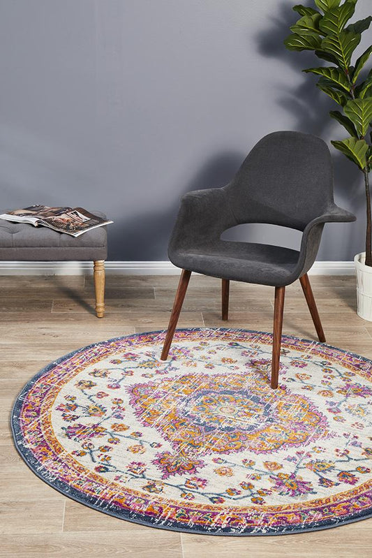 Dorrigo White Multicolor Round Rug