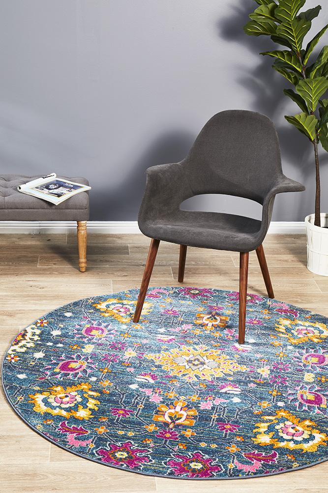 Dorrigo Multicolor Blue Round Rug