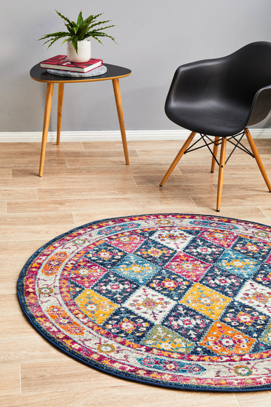 Ulladulla Navy Multicolor Round Rug