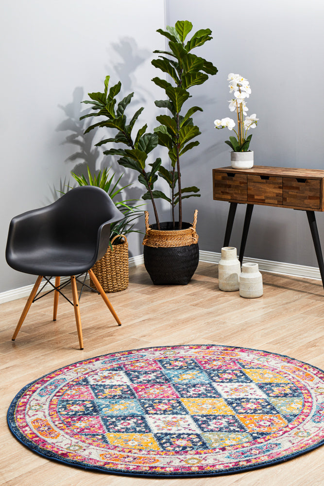 Ulladulla Navy Multicolor Round Rug