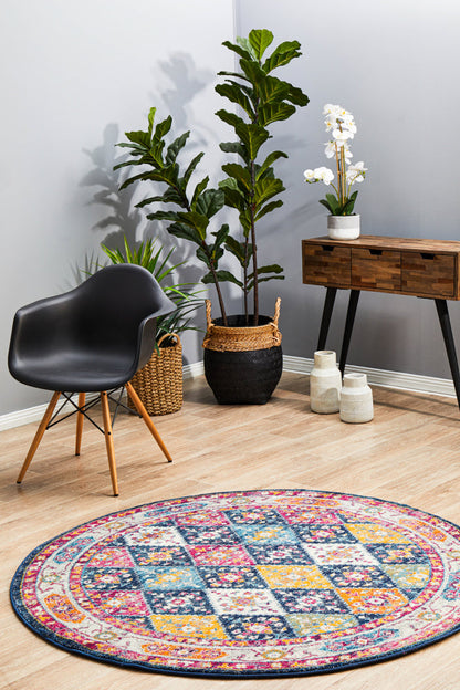 Ulladulla Navy Multicolor Round Rug