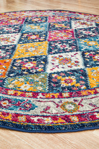 Ulladulla Navy Multicolor Round Rug