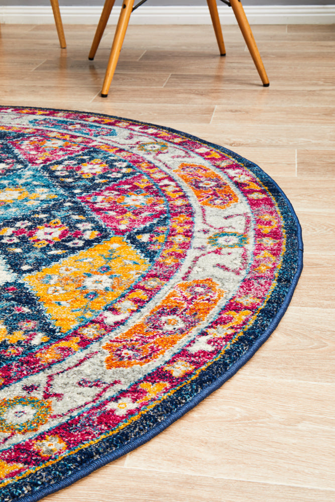 Ulladulla Navy Multicolor Round Rug