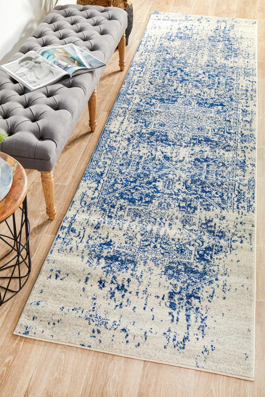Bermagui Chalk White & Navy Runner Rug