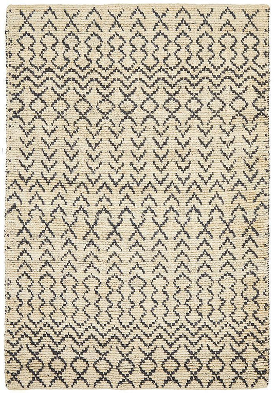 Carnarvon Flax Beige and Black Jute Rug