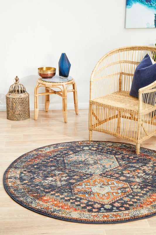 Merimbula Navy Multicolor Round Rug