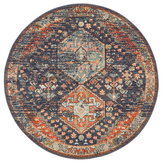 Merimbula Navy Multicolor Round Rug