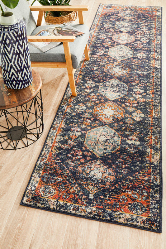 Merimbula Navy Multicolor Runner Rug