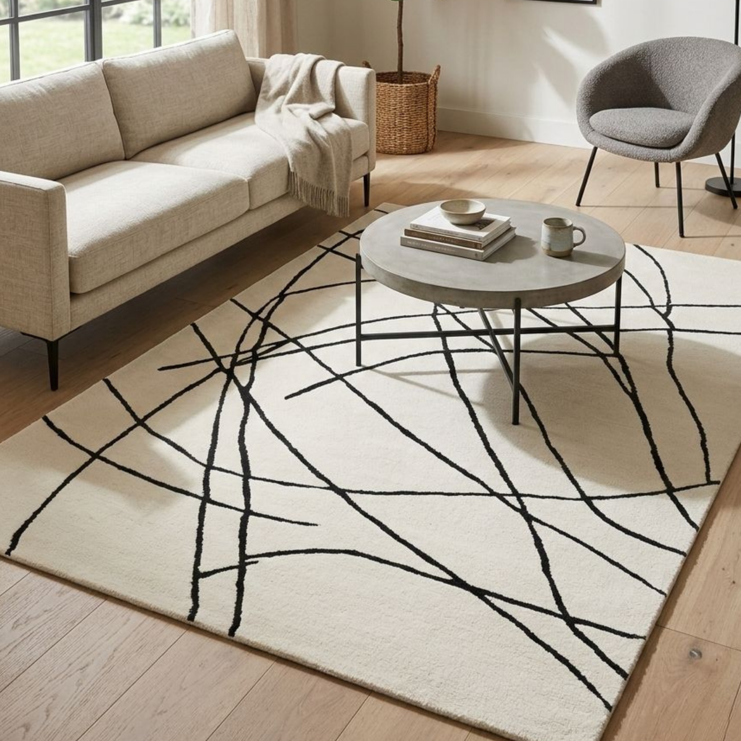 Newport Ivory & Black Wool Rug